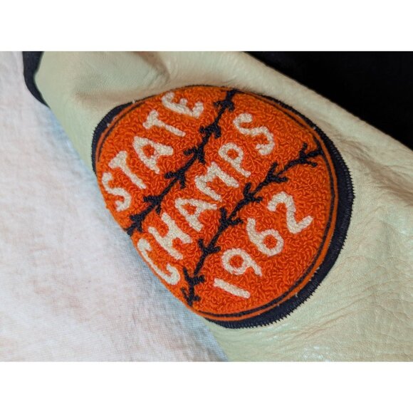 Hatchers VTG 60s Men's Black Wool Leather Sleeve State Champs Bomber Jacket LG - Picture 4 of 15